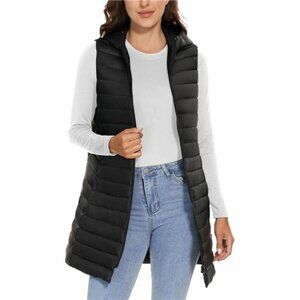 Long Puffer Vest Women Lightweight Down Vest with Hood Winter Warm